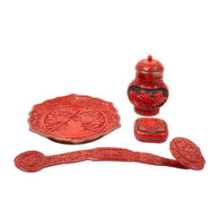 Convolute: 4 parts of red carving lacquer, CHINA: