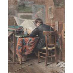 PAINTER/IN 19th/20th c., "Painter at the drawing table in the studio",