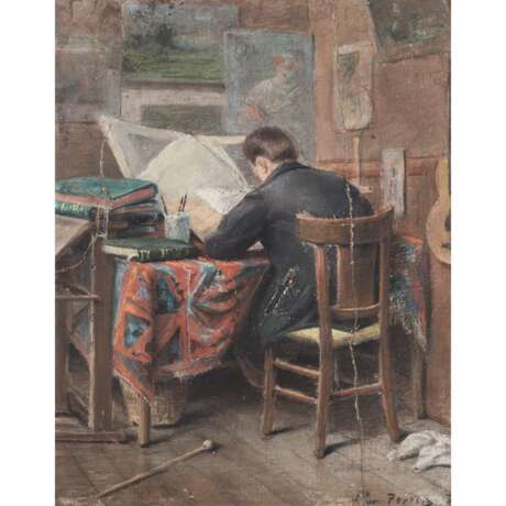 PAINTER/IN 19th/20th c., "Painter at the drawing table in the studio", - photo 1