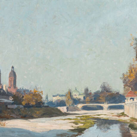 HERZOG, AUGUST (1885-1959), "Munich, the riverbed of the Isar from the Ludwigsbrücke", - Foto 4