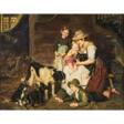RICHTER, K. (painter/ 20th c.), "Young mother with children at the puppies", - Auction archive