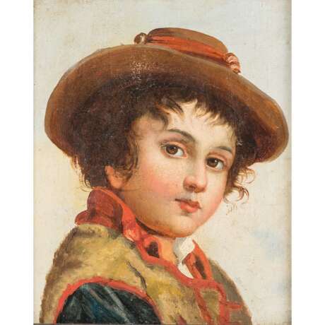 SCHOOL OF THE 19th CENTURY "Portrait of a young man with hat". - Foto 1