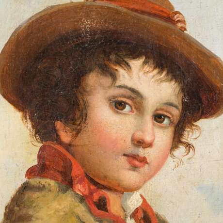 SCHOOL OF THE 19th CENTURY "Portrait of a young man with hat". - Foto 3