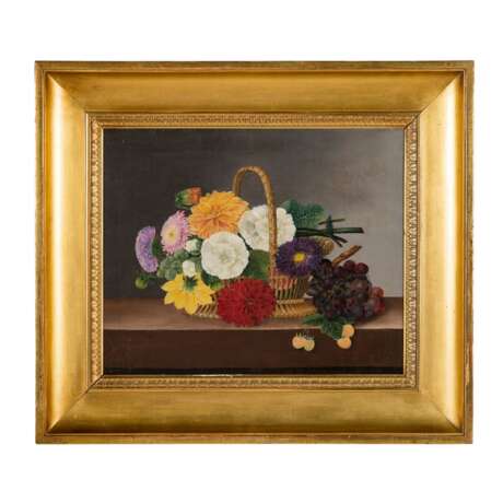 PAINTER/IN 19th century, "Still life with cut flowers and grapes", - photo 1