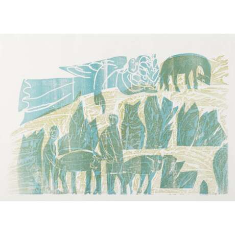 GRIESHABER, H. A. P. (Helmut Andreas Paul, 1909-1981), "Angel over landscape with shepherds and animals", - Foto 1