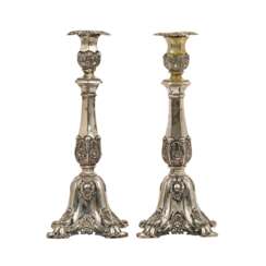 GERMAN, Pair of candlesticks, silver, 19th c.,