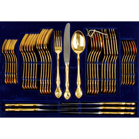 PLANETA 56-pcs. cutlery 'Rocaille' in case, hard gilded, 20th c. - фото 2