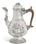 Pots. A GEORGE II SILVER CHINOISERIE CHOCOLATE POT