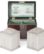 Period of George III. A PAIR OF GEORGE III SILVER TEA CADDIES IN SILVER-MOUNTED TORTOISESHELL CASE