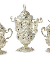 A SUITE OF THREE GEORGE II SILVER CUPS AND COVERS