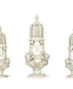 Charles Frederick Kandler. A SET OF THREE GEORGE II SILVER CASTERS