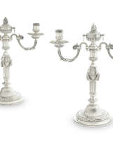 A PAIR OF GEORGE III SILVER TWO-LIGHT CANDELABRA