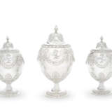 A PAIR OF GEORGE III SILVER TEA CADDIES AND MATCHING SUGAR VASE IN MAHOGANY CASE - photo 2