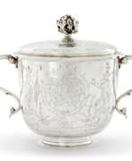 Soup bowls. A JAMES II SILVER PORRINGER AND COVER