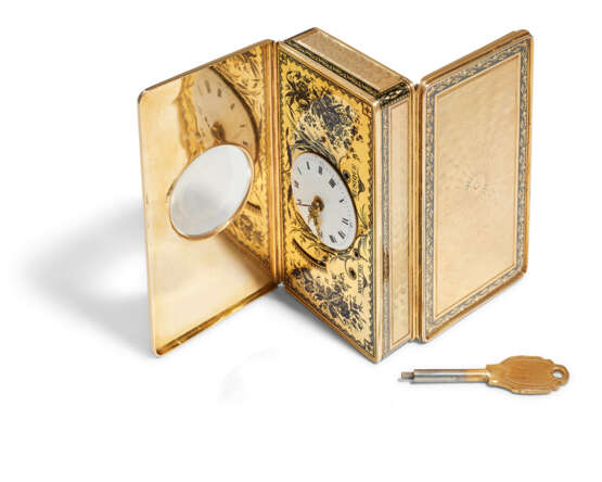 A SWISS ENAMELLED GOLD MUSICAL SNUFF-BOX WITH A WATCH - photo 3