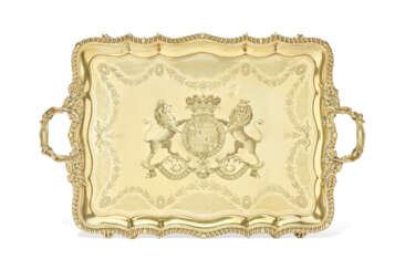 A GEORGE IV SILVER-GILT TWO-HANDLED TRAY FROM THE NORTHUMBERLAND SERVICE
