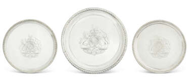 A SUITE OF THREE QUEEN ANNE ROYAL SILVER PRESENTATION TAZZE