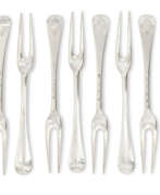Paul Hanet. A SET OF TWELVE GEORGE II SILVER TWO-PRONGED TABLE FORKS