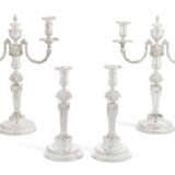A SET OF FOUR GEORGE III SILVER CANDLESTICKS AND A PAIR OF TWO-LIGHT BRANCHES EN SUITE - фото 1