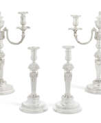 Richard Cooke. A SET OF FOUR GEORGE III SILVER CANDLESTICKS AND A PAIR OF TWO-LIGHT BRANCHES EN SUITE