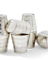 A SET OF FOUR GEORGE III SILVER DOUBLE STIRRUP CUPS