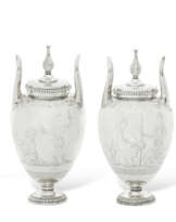 A PAIR OF GEORGE III SILVER CONDIMENT URNS