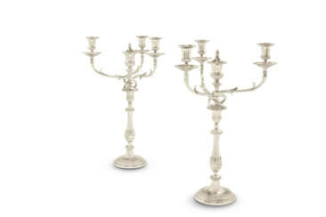A PAIR OF GEORGE III SILVER FOUR-LIGHT CANDELABRA