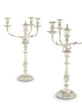 A PAIR OF GEORGE III SILVER FOUR-LIGHT CANDELABRA