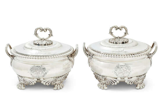 A PAIR OF REGENCY SILVER SAUCE TUREENS AND COVERS - photo 1