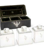 Samuel Taylor, London. A PAIR OF GEORGE III SILVER TEA CADDIES AND MATCHING SUGAR BOX IN FISH SKIN CASE