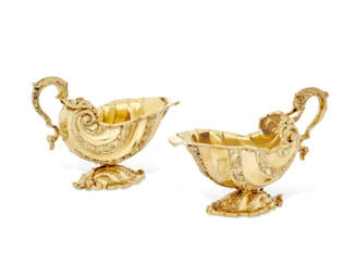A PAIR OF GEORGE II SILVER-GILT SAUCEBOATS