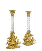 Leopold Henry Radclyffe. A PAIR OF VICTORIAN SILVER-GILT AND ROCK CRYSTAL CANDLESTICKS