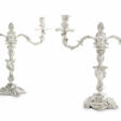 A PAIR OF GEORGE II SILVER CANDLESTICKS WITH GEORGE III BRANCHES EN SUITE - Archives des enchères