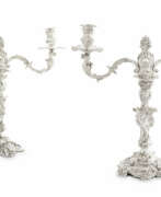 George Methuen. A PAIR OF GEORGE II SILVER CANDLESTICKS WITH GEORGE III BRANCHES EN SUITE