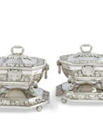 Benjamin Smith II. A PAIR OF GEORGE III SILVER SAUCE-TUREENS, COVERS AND STANDS