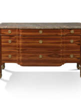 A ROYAL LATE LOUIS XV ORMOLU-MOUNTED BOIS SATINE COMMODE 'A LA GRECQUE'