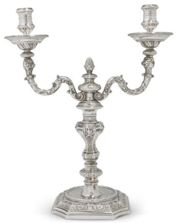 A SET OF FOUR GEORGE II SILVER TWO-LIGHT CANDELABRA - photo 9