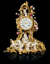 A MONUMENTAL LOUIS XV ORMOLU AND MEISSEN AND FRENCH PORCELAIN CLOCK