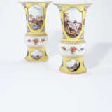 A PAIR OF ROYAL MEISSEN PORCELAIN YELLOW-GROUND BEAKER-VASES MADE FOR SCHLOSS HUBERTUSBURG, THE HUNTING LODGE OF AUGUSTUS III - photo 1