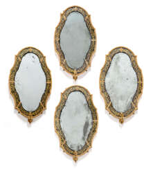 A SET OF FOUR WILLIAM &amp; MARY VERRE EGLOMISE AND GILTWOOD GIRANDOLES