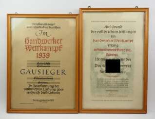 Urkundenpaar für einen Tischler Gesellen und Gausieger aus Hildesheim.