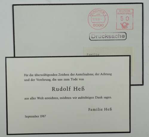 Rudolf Heß - Trauer-Dankeskarte. - Foto 1