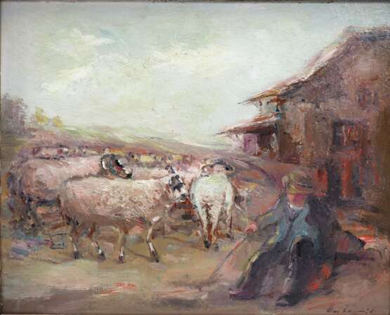 Janeck, Otmar (alias Antonio, 1913-1996), Ruhender Hirte bei seiner Herde. - Foto 1
