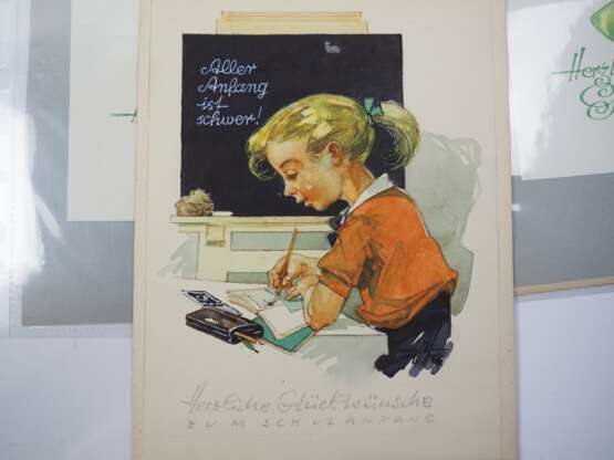 Entwürfe, Illustr. f. Postkarte, meist zum Schulanfang, um 1900. - photo 4