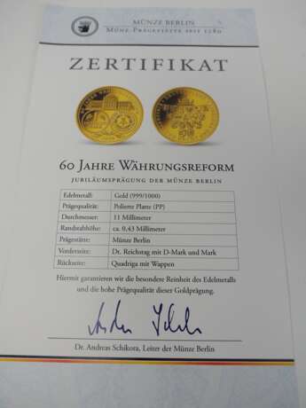 BRD: Jubiläumsprägung auf 60 Jahre Währungsreform - GOLD. - photo 3