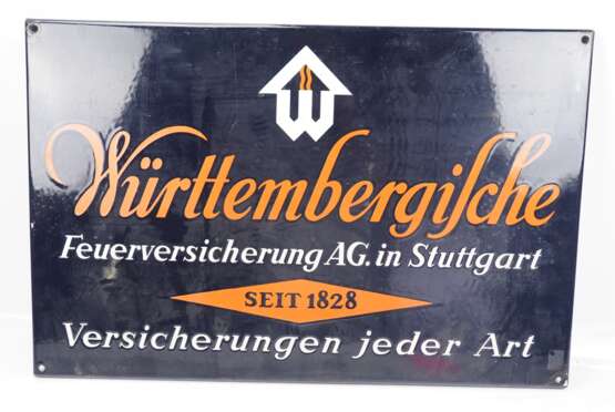 Emaille-/ Werbeschild: Württembergische Feuerversicherung AG. Stuttgart. - Foto 1