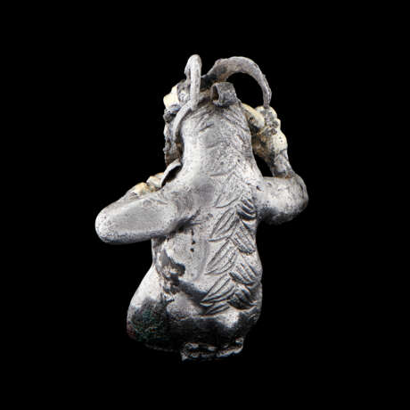 A PROTO-ELAMITE SILVER GILT KNEELING GOAT-HEADED ANTHROPOMORPHIC DEITY - фото 4