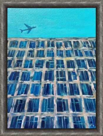 Полет над домом Toile sur carton Peinture à l'huile Art contemporain Paysage urbain Russie 2023 - photo 4