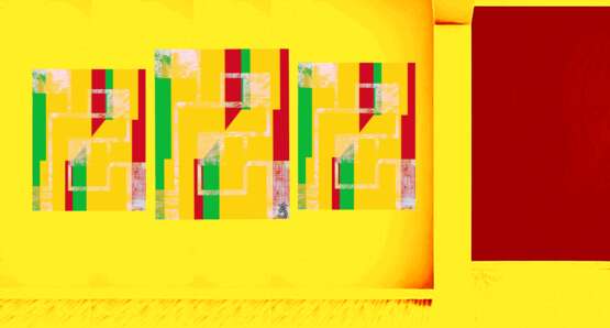 Золотые линии 48/4. 3 Stk. Фотография на холсте Fotodruck модульный концептуализм Абстрактный фон Usbekistan 2023 - Foto 1