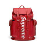A LIMITED EDITION RED & WHITE EPI LEATHER CHRISTOPHER BACKPACK WITH SILVER HARDWARE BY SUPREME - фото 1